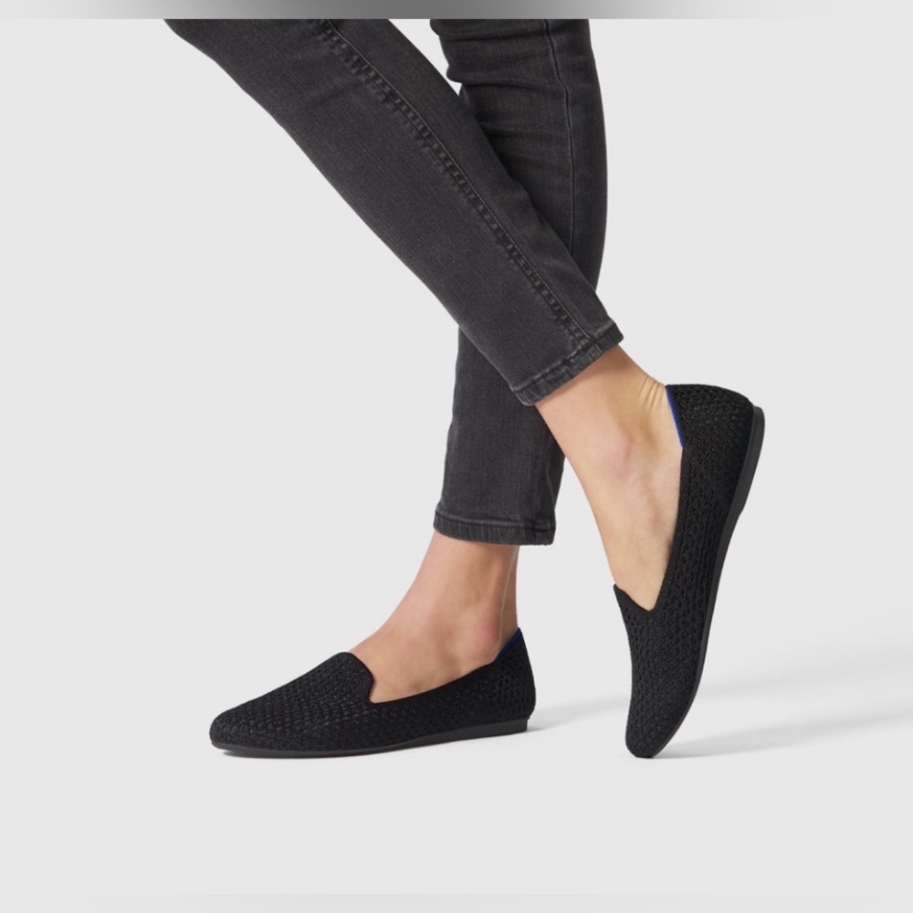 Rothy's Black Knit Flats with Subtle Blue Trim